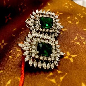 White tone Emerald Zirconia stone stud earrings